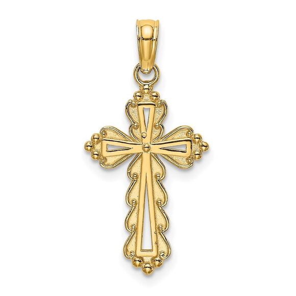 14k Yellow Gold Scalloped Cross W/ Cut-Out Center Charm